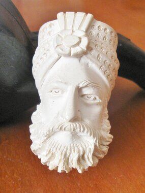 Vintage Figural Pipe w Black Case Man w Turbine Pipe Tobacciana